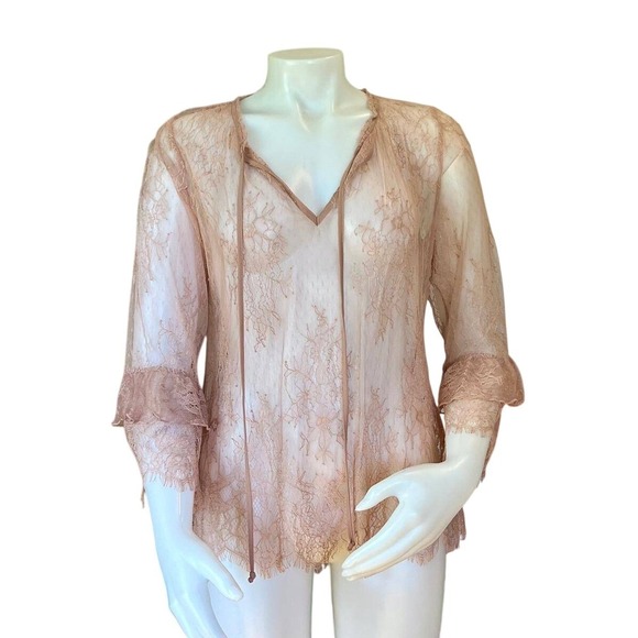 White House Black Market Tops - WHBM Pink Floral Lace Top Eyelash Trim Ruffle Sleeve Medium Romantic Fairy Boho
